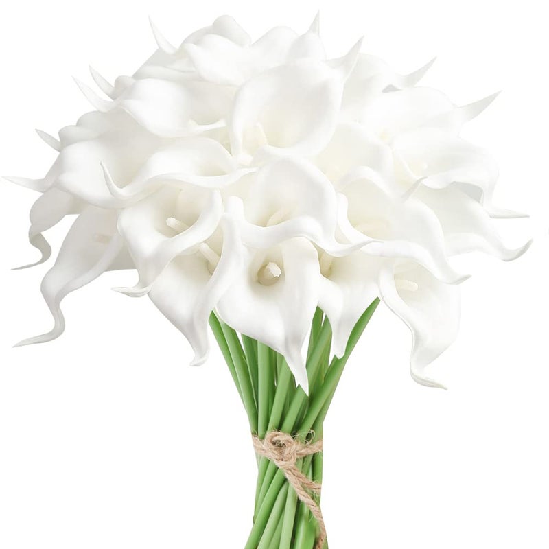 IPOPU 24PCS Artificial Flowers Fake Calla Lily Flowers Real Touch Calla Lily Faux Flowers Arrangement Bouquet for Home Garden Office Party Wedding Bouquet Centerpieces Flower Home Decoration (White) - Image 1